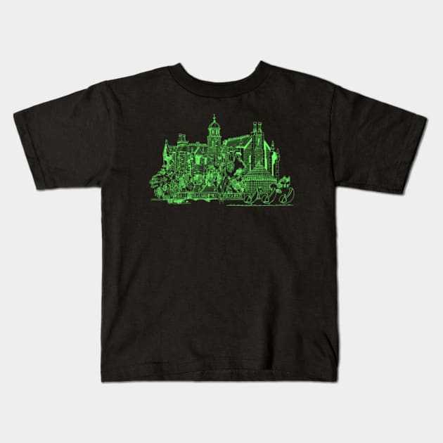 Home of Happy Haunts (light green) Kids T-Shirt by BradyRain